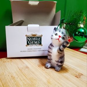 Kurt Adler gray tabby cat glass ornament